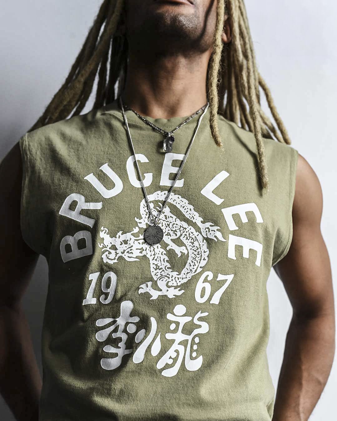Bruce Lee &#39;67 Freedom Olive Muscle Tee - Roots of Fight