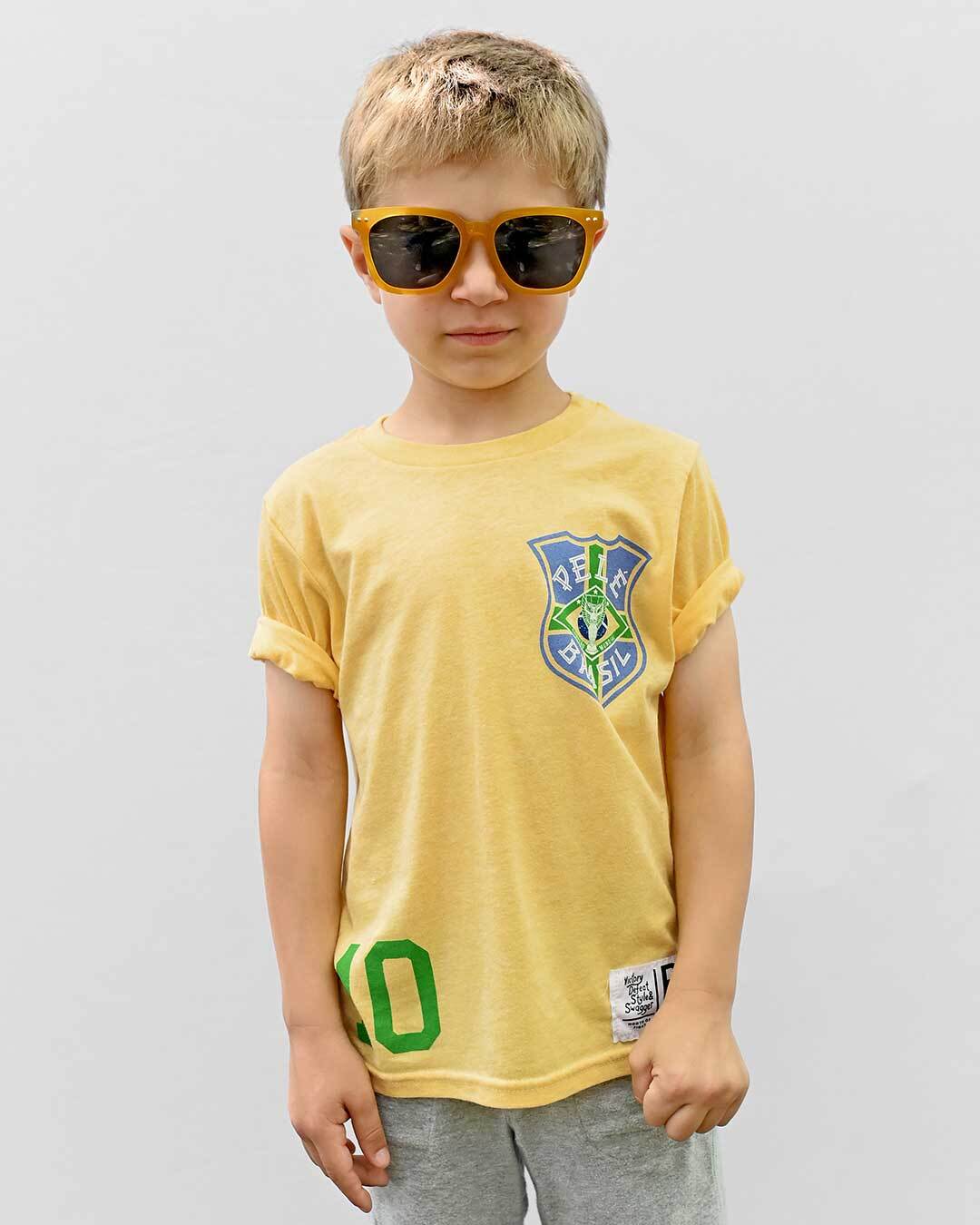 Pelé #10 Brasil Gold Kid&#39;s Tee - Roots of Fight