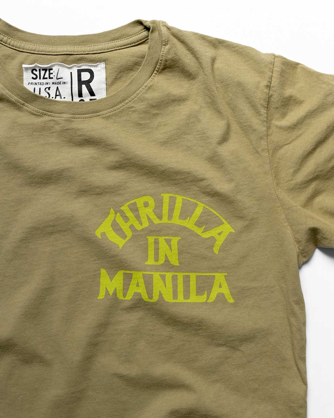 Thrilla In Manila Vintage Olive Tee - Roots of Fight