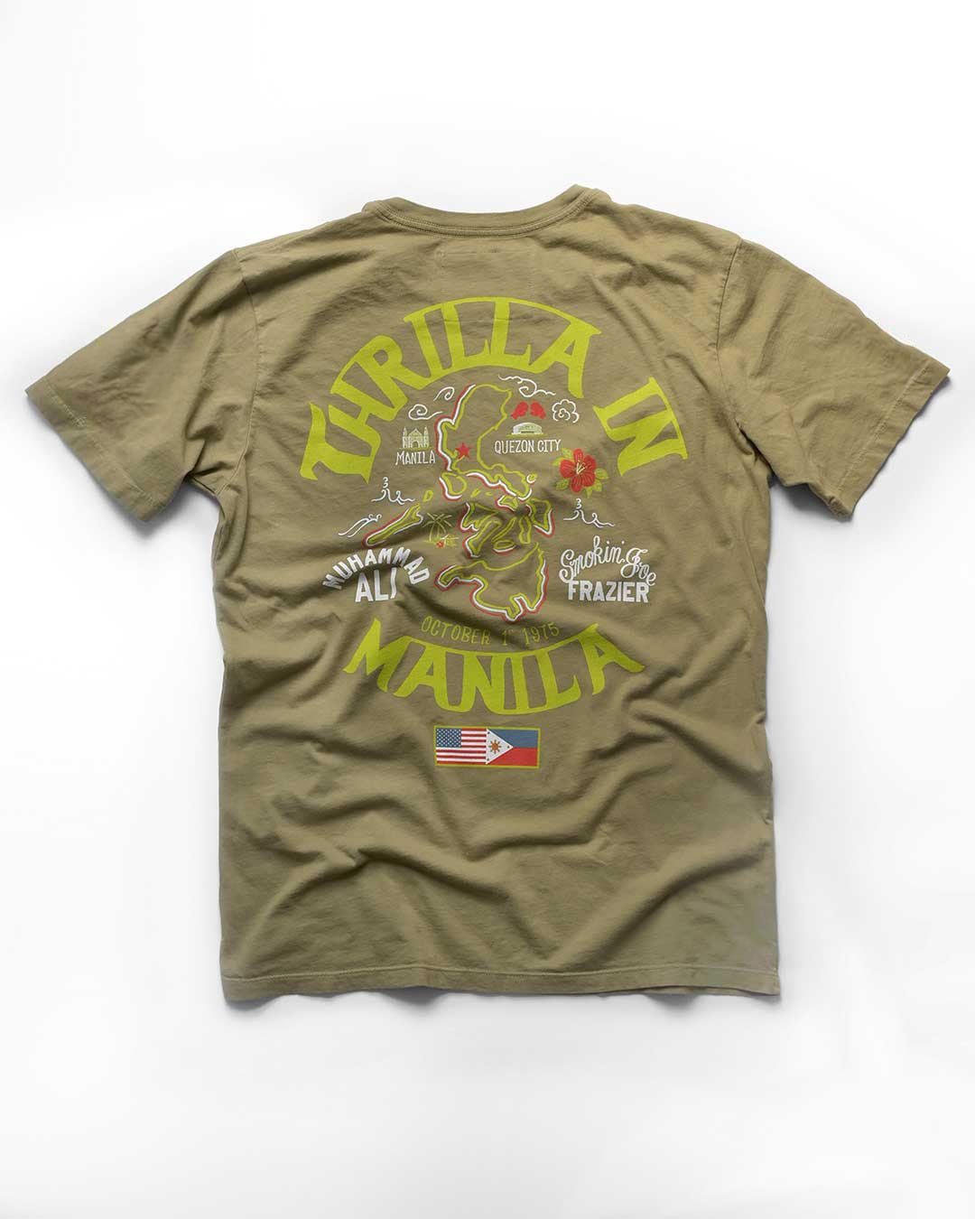 Thrilla In Manila Vintage Olive Tee - Roots of Fight