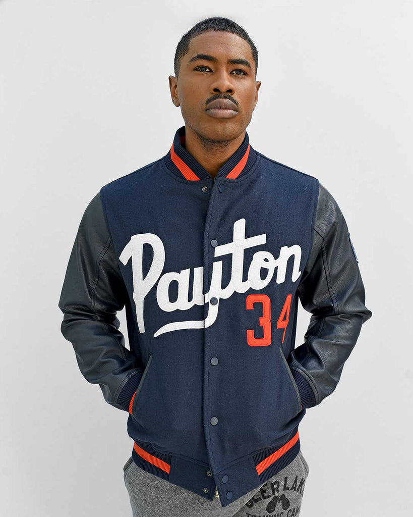 Shop Online Chicago Bears Navy Blue and White Varsity Jacket